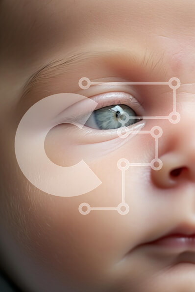 Intra Συλλεκτικό Ξύλινο Παζλ Plywood  4mm - Κοντινό πλάνο του μπλε ματιού ενός βρέφους Σε Ξύλινο Κουτί - Διαστάσεις Puzzle: 10x10 cm – 25 κομμάτια