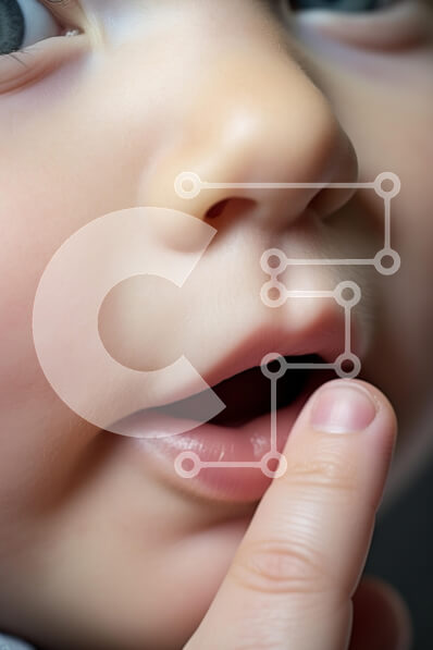 Intra Συλλεκτικό Ξύλινο Παζλ Plywood  4mm - Κοντινή εικόνα ενός μωρού με το δάχτυλο στο στόμα Σε Ξύλινο Κουτί - Διαστάσεις Puzzle: 10x10 cm – 25 κομμάτια