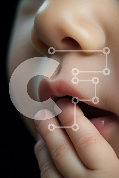 Intra Συλλεκτικό Ξύλινο Παζλ Plywood  4mm - Κοντινή εικόνα του μωρού με το δάχτυλο στο στόμα Σε Ξύλινο Κουτί - Διαστάσεις Puzzle: 10x10 cm – 25 κομμάτια