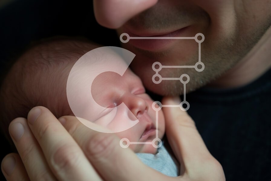 Intra Συλλεκτικό Ξύλινο Παζλ Plywood  4mm - Πατέρας που κρατά το νεογέννητο μωρό Σε Ξύλινο Κουτί - Διαστάσεις Puzzle: 10x10 cm – 25 κομμάτια