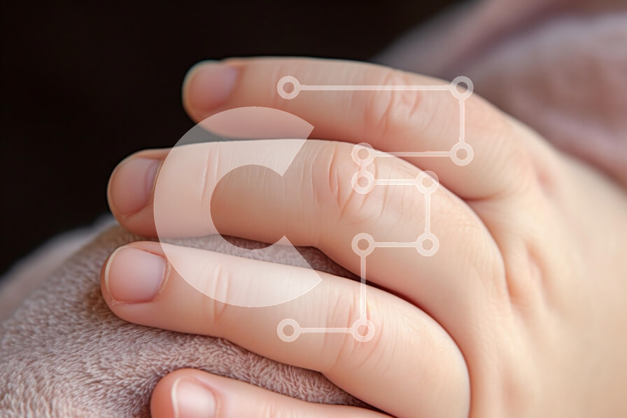 Intra Συλλεκτικό Ξύλινο Παζλ Plywood  4mm - Κοντινό πλάνο του χεριού του μωρού στην κουβέρτα Σε Ξύλινο Κουτί - Διαστάσεις Puzzle: 10x10 cm – 25 κομμάτια