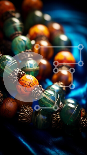 Intra Συλλεκτικό Ξύλινο Παζλ Plywood  4mm - Πολύχρωμα κολιέ με χάντρες σε μπλε ύφασμα Σε Ξύλινο Κουτί - Διαστάσεις Puzzle: 10x10 cm – 25 κομμάτια