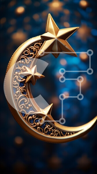 Intra Συλλεκτικό Ξύλινο Παζλ Plywood  4mm - Χρυσή ημισέληνος και αστέρι σε μπλε φόντο Σε Ξύλινο Κουτί - Διαστάσεις: 10x10 cm – 25 κομμάτια