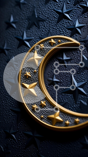 Intra Συλλεκτικό Ξύλινο Παζλ Plywood  4mm - Έναστρη Νύχτα με Ημισέληνο χρυσό στολίδι και αστέρια Σε Ξύλινο Κουτί - Διαστάσεις Puzzle: 10x10 cm – 25 κομμάτια