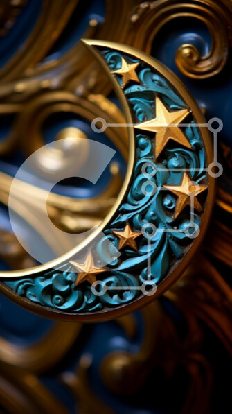 Intra Συλλεκτικό Ξύλινο Παζλ Plywood  4mm - Περίτεχνο μισοφέγγαρο με αστέρια και μπλε φόντο Σε Ξύλινο Κουτί - Διαστάσεις Puzzle: 10x10 cm – 25 κομμάτια