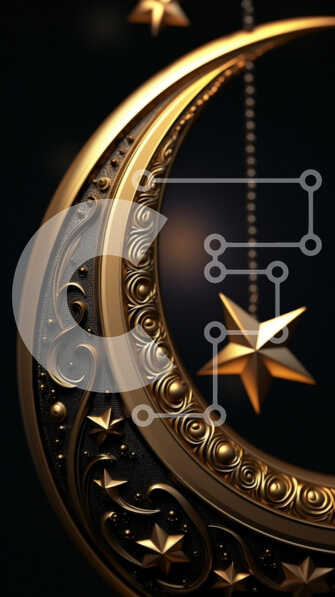 Intra Συλλεκτικό Ξύλινο Παζλ Plywood  4mm - Χρυσή Ημισέληνος και αστέρια σε αφηρημένο σχέδιο Σε Ξύλινο Κουτί - Διαστάσεις Puzzle: 10x10 cm – 25 κομμάτια