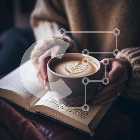 Σετ των 2 Intra Συλλεκτικό Ξύλινο Παζλ Plywood  4mm - Ζεστή σκηνή με καφέ Latte Art και ένα βιβλίο Σε Ξύλινο Κουτί - Διαστάσεις: 10x10 cm – 25 κομμάτια