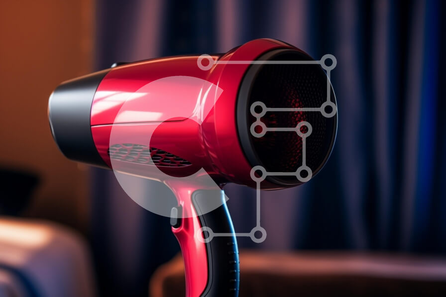 Intra Συλλεκτικό Ξύλινο Παζλ Plywood  4mm - Κοντινό πλάνο ενός κόκκινου στεγνωτήρα μαλλιών Σε Ξύλινο Κουτί - Διαστάσεις: 10x10 cm – 25 κομμάτια