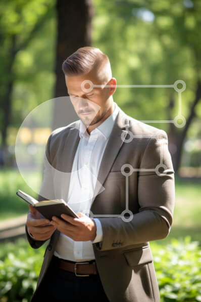 Intra Συλλεκτικό Ξύλινο Παζλ Plywood  4mm - Άνδρας που διαβάζει ένα βιβλίο σε ένα γαλήνιο πάρκο Σε Ξύλινο Κουτί - Διαστάσεις Puzzle: 10x10 cm – 25 κομμάτια