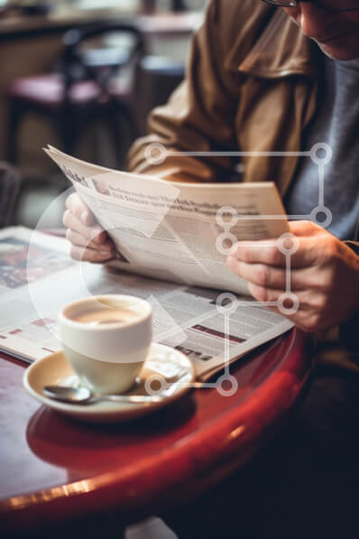 Intra Συλλεκτικό Ξύλινο Παζλ Plywood  4mm - Άτομο που απολαμβάνει τον καφέ και διαβάζει εφημερίδα στο Cafe Σε Ξύλινο Κουτί - Διαστάσεις Puzzle: 10x10 cm – 25 κομμάτια