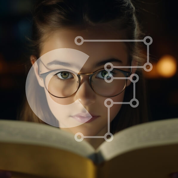 Intra Συλλεκτικό Ξύλινο Παζλ Plywood  4mm - Ένα νεαρό κορίτσι που διαβάζει ένα βιβλίο με γυαλιά Σε Ξύλινο Κουτί - Διαστάσεις Puzzle: 10x10 cm – 25 κομμάτια