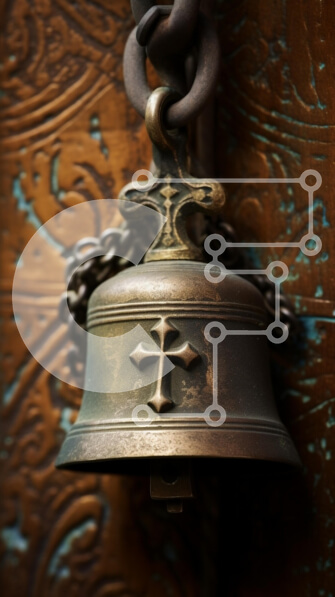 Intra Συλλεκτικό Ξύλινο Παζλ Plywood  4mm - Αντίκα κουδούνι με σταυρό σε υφή ξύλινο φόντο Σε Ξύλινο Κουτί - Διαστάσεις Puzzle: 10x10 cm – 25 κομμάτια