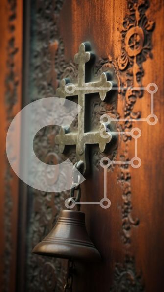 Intra Συλλεκτικό Ξύλινο Παζλ Plywood  4mm - Περίτεχνη πόρτα με μεταλλικό σταυρό και κουδούνι Σε Ξύλινο Κουτί - Διαστάσεις Puzzle: 10x10 cm – 25 κομμάτια