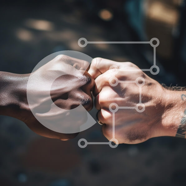 Intra Συλλεκτικό Ξύλινο Παζλ Plywood  4mm - Γροθιά χτύπημα ανάμεσα σε δύο φίλους που συμβολίζουν την ενότητα Σε Ξύλινο Κουτί - Διαστάσεις Puzzle: 10x10 cm – 25 κομμάτια