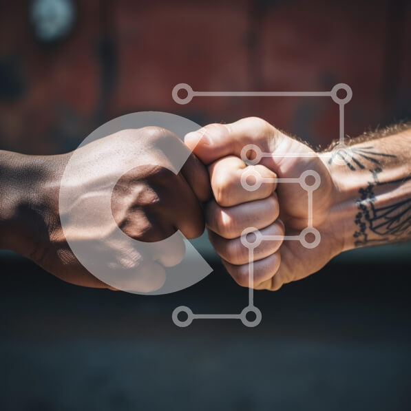 Intra Συλλεκτικό Ξύλινο Παζλ Plywood  4mm - Δύο χέρια με γροθιά που σηματοδοτούν την ενότητα Σε Ξύλινο Κουτί - Διαστάσεις Puzzle: 10x10 cm – 25 κομμάτια