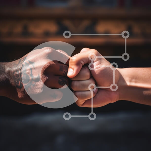 Intra Συλλεκτικό Ξύλινο Παζλ Plywood  4mm - Γροθιά χτύπημα ανάμεσα σε δύο φίλους Σε Ξύλινο Κουτί - Διαστάσεις Puzzle: 10x10 cm – 25 κομμάτια