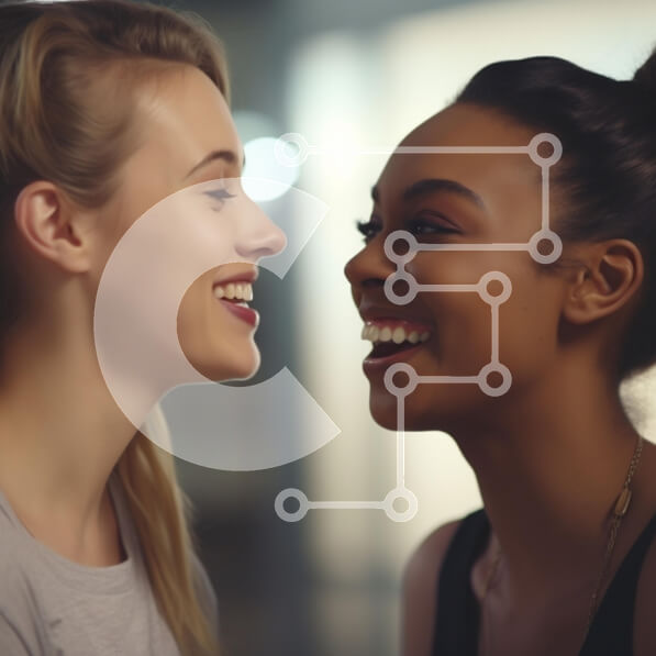 Σετ των 2 Intra Συλλεκτικό Ξύλινο Παζλ Plywood  4mm - Δύο γυναίκες που χαμογελούν η μία στην άλλη σε μια χαρούμενη στιγμή Σε Ξύλινο Κουτί - Διαστάσεις: 10x10 cm – 25 κομμάτια