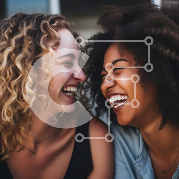 Intra Συλλεκτικό Ξύλινο Παζλ Plywood  4mm - Δύο γυναίκες που γελούν μαζί Σε Ξύλινο Κουτί - Διαστάσεις Puzzle: 10x10 cm – 25 κομμάτια