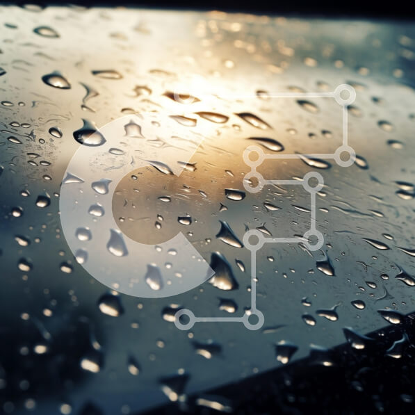 Intra Συλλεκτικό Ξύλινο Παζλ Plywood  4mm - Σταγόνες βροχής σε ένα τζάμι με αντανακλάσεις ηλιοβασιλέματος Σε Ξύλινο Κουτί - Διαστάσεις Puzzle: 10x10 cm – 25 κομμάτια