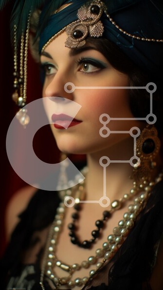 Intra Συλλεκτικό Ξύλινο Παζλ Plywood  4mm - Κομψή γυναίκα σε vintage μόδα με μπλε τουρμπάνι Σε Ξύλινο Κουτί - Διαστάσεις Puzzle: 10x10 cm – 25 κομμάτια