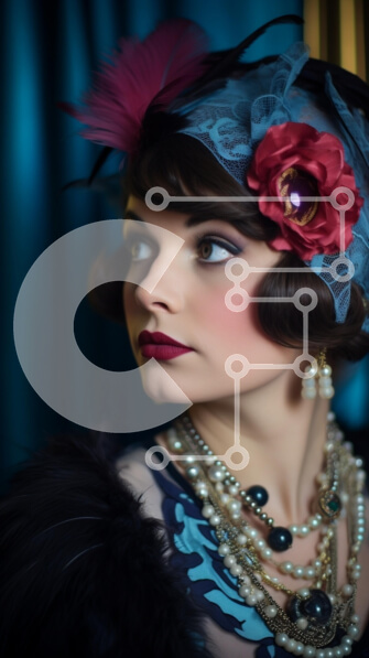 Intra Συλλεκτικό Ξύλινο Παζλ Plywood  4mm - Λαμπερή γυναίκα της δεκαετίας του 1920 με δαντελένιο κεφάλι Σε Ξύλινο Κουτί - Διαστάσεις Puzzle: 10x10 cm – 25 κομμάτια