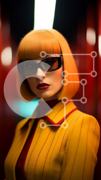 Intra Συλλεκτικό Ξύλινο Παζλ Plywood  4mm - Μοντέλο μόδας με πορτοκαλί μαλλιά και ριγέ στολή Σε Ξύλινο Κουτί - Διαστάσεις Puzzle: 10x10 cm – 25 κομμάτια