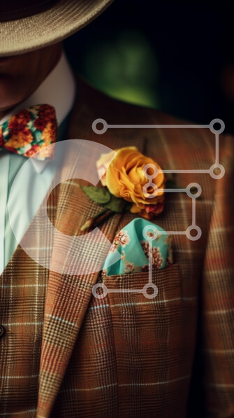 Intra Συλλεκτικό Ξύλινο Παζλ Plywood  4mm - Κομψός άντρας με καφέ καρό κοστούμι με φλοράλ πινελιές Σε Ξύλινο Κουτί - Διαστάσεις Puzzle: 10x10 cm – 25 κομμάτια