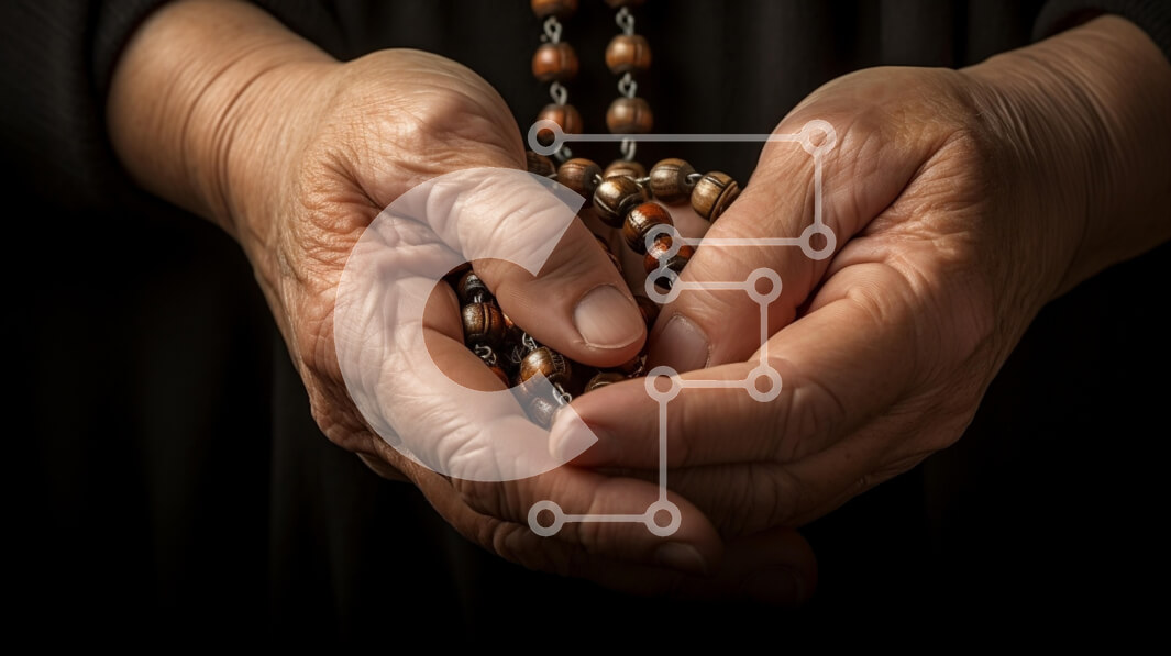 Intra Συλλεκτικό Ξύλινο Παζλ Plywood  4mm - Χέρια που κρατούν ένα ξύλινο ροζάριο Σε Ξύλινο Κουτί - Διαστάσεις Puzzle: 10x10 cm – 25 κομμάτια