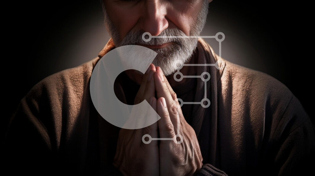 Intra Συλλεκτικό Ξύλινο Παζλ Plywood  4mm - Ηλικιωμένος στην προσευχή Σε Ξύλινο Κουτί - Διαστάσεις Puzzle: 10x10 cm – 25 κομμάτια