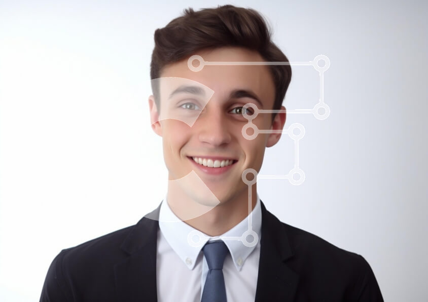 Intra Συλλεκτικό Ξύλινο Παζλ Plywood  4mm - Χαμογελαστός νεαρός άνδρας με επίσημη ενδυμασία Σε Ξύλινο Κουτί - Διαστάσεις Puzzle: 10x10 cm – 25 κομμάτια