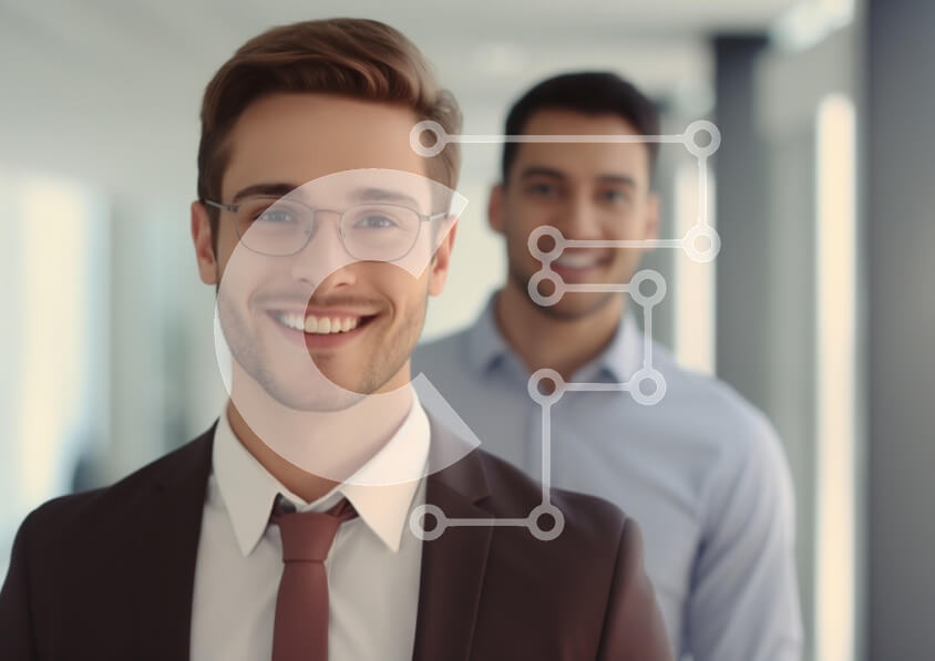 Intra Συλλεκτικό Ξύλινο Παζλ Plywood  4mm - Δύο χαμογελαστοί άντρες σε ένα επαγγελματικό περιβάλλον Σε Ξύλινο Κουτί - Διαστάσεις Puzzle: 10x10 cm – 25 κομμάτια