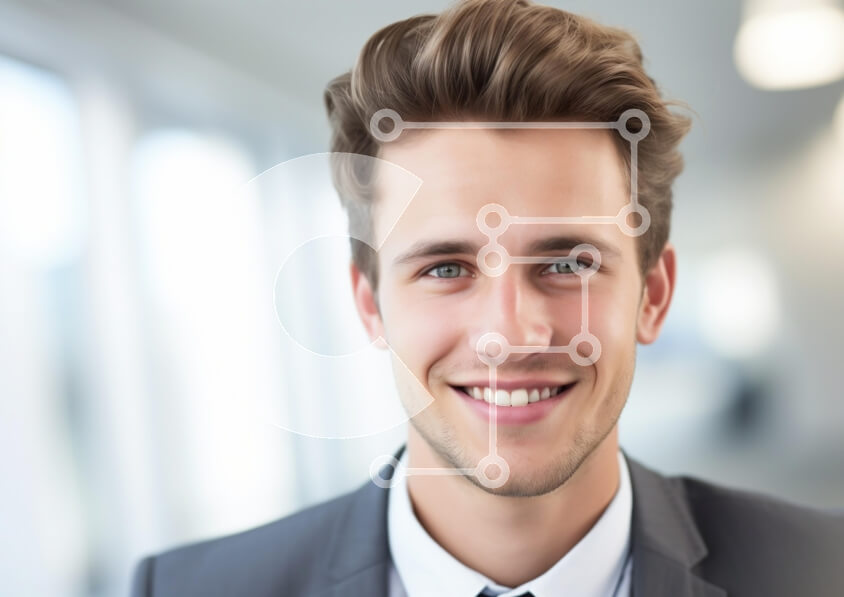 Intra Συλλεκτικό Ξύλινο Παζλ Plywood  4mm - Επαγγελματίας νεαρός άνδρας που χαμογελά στο γραφείο Σε Ξύλινο Κουτί - Διαστάσεις Puzzle: 10x10 cm – 25 κομμάτια