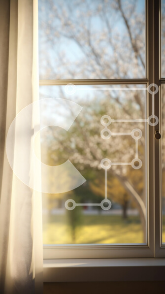 Intra Συλλεκτικό Ξύλινο Παζλ Plywood  4mm - Μια ειρηνική θέα μέσα από ένα παράθυρο την άνοιξη Σε Ξύλινο Κουτί - Διαστάσεις Puzzle: 10x10 cm – 25 κομμάτια