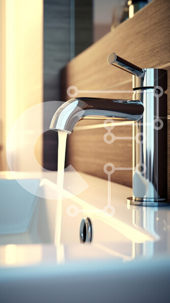 Intra Συλλεκτικό Ξύλινο Παζλ Plywood  4mm - Σύγχρονη βρύση με νερό που ρέει σε νεροχύτη Σε Ξύλινο Κουτί - Διαστάσεις Puzzle: 10x10 cm – 25 κομμάτια