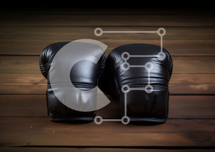 Intra Συλλεκτικό Ξύλινο Παζλ Plywood  4mm - Μαύρα γάντια του μποξ σε ξύλινη επιφάνεια Σε Ξύλινο Κουτί - Διαστάσεις Puzzle: 10x10 cm – 25 κομμάτια