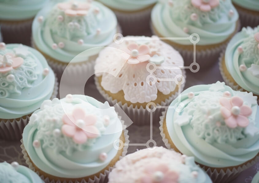 Σετ των 2 Intra Συλλεκτικό Ξύλινο Παζλ Plywood  4mm - Διακοσμημένα Cupcakes με Mint Green Frosting και Floral Toppings Σε Ξύλινο Κουτί - Διαστάσεις: 10x10 cm – 25 κομμάτια