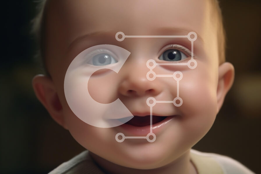 Intra Συλλεκτικό Ξύλινο Παζλ Plywood  4mm - Χαμογελαστό μωρό με φωτεινά μπλε μάτια Σε Ξύλινο Κουτί - Διαστάσεις Puzzle: 10x10 cm – 25 κομμάτια