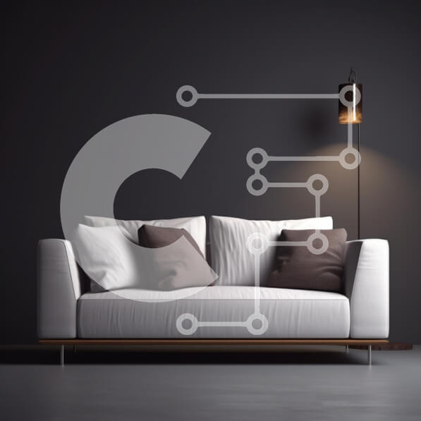 Intra Συλλεκτικό Ξύλινο Παζλ Plywood  4mm - Μοντέρνο μινιμαλιστικό σαλόνι με λευκό καναπέ και φωτιστικό δαπέδου Σε Ξύλινο Κουτί - Διαστάσεις Puzzle: 10x10 cm – 25 κομμάτια