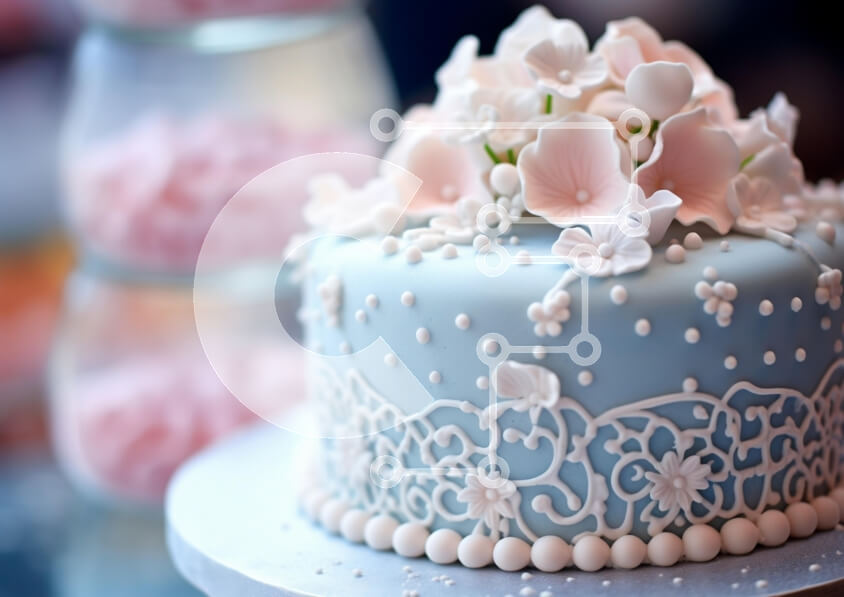 Σετ των 2 Intra Συλλεκτικό Ξύλινο Παζλ Plywood  4mm - Όμορφα διακοσμημένο μπλε κέικ με βρώσιμα λουλούδια Σε Ξύλινο Κουτί - Διαστάσεις: 10x10 cm – 25 κομμάτια