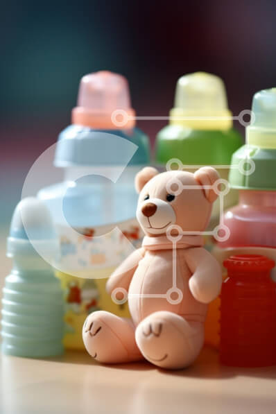 Intra Συλλεκτικό Ξύλινο Παζλ Plywood  4mm - Λούτρινο αρκουδάκι με πολύχρωμα μπιμπερό Σε Ξύλινο Κουτί - Διαστάσεις: 10x10 cm – 25 κομμάτια