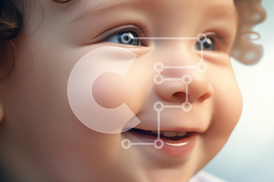 Intra Συλλεκτικό Ξύλινο Παζλ Plywood  4mm - Κοντινό πλάνο ενός χαμογελαστού μωρού Σε Ξύλινο Κουτί - Διαστάσεις Puzzle: 10x10 cm – 25 κομμάτια