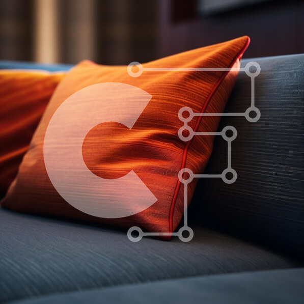 Intra Συλλεκτικό Ξύλινο Παζλ Plywood  4mm - Ζωντανό πορτοκαλί μαξιλάρι σε γκρι καναπέ Σε Ξύλινο Κουτί - Διαστάσεις Puzzle: 10x10 cm – 25 κομμάτια