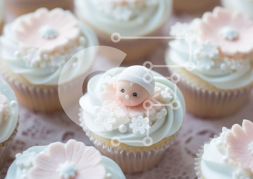 Σετ των 2 Intra Συλλεκτικό Ξύλινο Παζλ Plywood  4mm - Διακοσμητικά Baby Shower Cupcakes Σε Ξύλινο Κουτί - Διαστάσεις: 10x10 cm – 25 κομμάτια