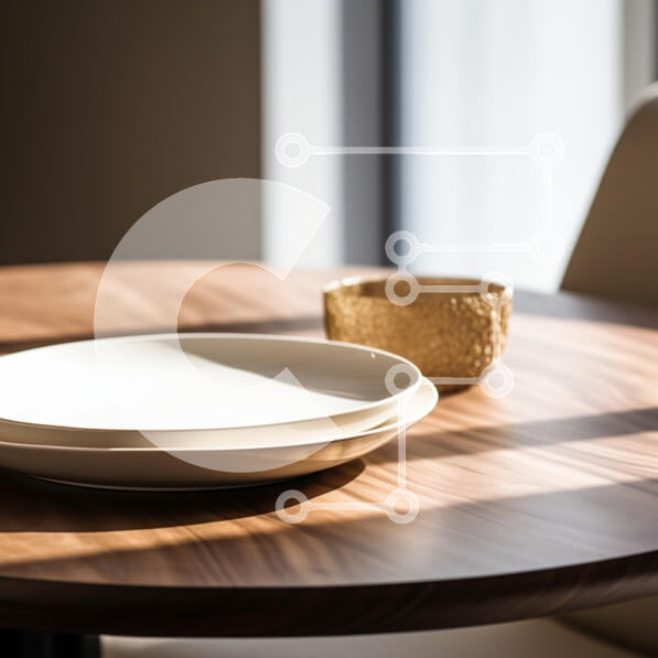 Intra Συλλεκτικό Ξύλινο Παζλ Plywood  4mm - Κομψή τραπεζαρία με λευκό πιάτο και χρυσό μπολ Σε Ξύλινο Κουτί - Διαστάσεις Puzzle: 10x10 cm – 25 κομμάτια