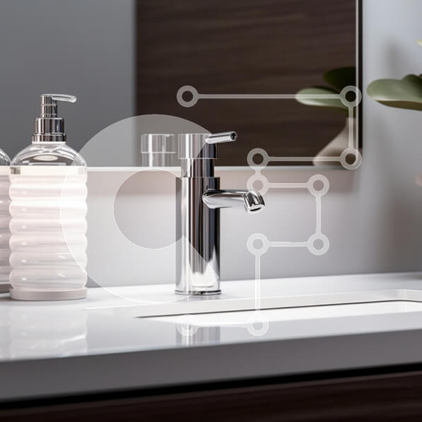 Intra Συλλεκτικό Ξύλινο Παζλ Plywood  4mm - Μοντέρνος νεροχύτης μπάνιου με βρύση χρωμίου και δοσομετρητή σαπουνιού Σε Ξύλινο Κουτί - Διαστάσεις Puzzle: 10x10 cm – 25 κομμάτια