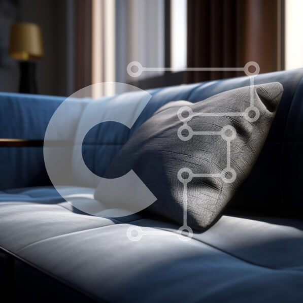 Intra Συλλεκτικό Ξύλινο Παζλ Plywood  4mm - Άνετη γωνία σαλονιού με μπλε καναπέ και σκούρο μαξιλάρι Σε Ξύλινο Κουτί - Διαστάσεις Puzzle: 10x10 cm – 25 κομμάτια