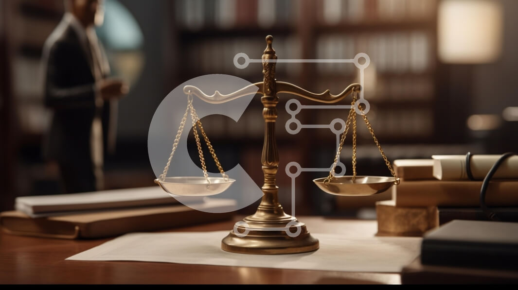 Intra Συλλεκτικό Ξύλινο Παζλ Plywood  4mm - Σύμβολο της δικαιοσύνης σε ένα δικηγορικό γραφείο Σε Ξύλινο Κουτί - Διαστάσεις Puzzle: 10x10 cm – 25 κομμάτια