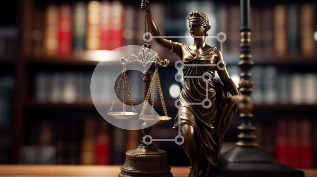 Intra Συλλεκτικό Ξύλινο Παζλ Plywood  4mm - Άγαλμα της κυρίας δικαιοσύνης σε μια νομική βιβλιοθήκη Σε Ξύλινο Κουτί - Διαστάσεις: 10x10 cm – 25 κομμάτια