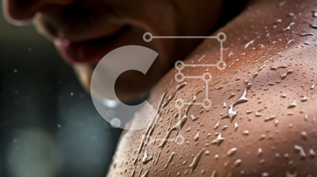 Intra Συλλεκτικό Ξύλινο Παζλ Plywood  4mm - Κοντινό πλάνο του ώμου ενός άνδρα με σταγονίδια νερού Σε Ξύλινο Κουτί - Διαστάσεις Puzzle: 10x10 cm – 25 κομμάτια