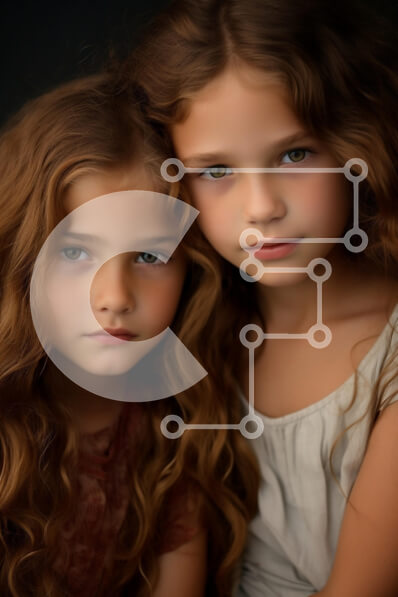 Intra Συλλεκτικό Ξύλινο Παζλ Plywood  4mm - Δύο νεαρά κορίτσια με κυματιστά μαλλιά και πράσινα μάτια Σε Ξύλινο Κουτί - Διαστάσεις Puzzle: 10x10 cm – 25 κομμάτια